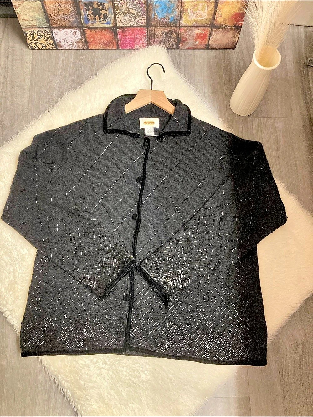 VTG Talbots Lamswool Angora Embellished Beaded Button Down Blazer Retro Glam L